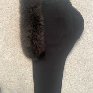 Wool and fox fur scarf.    Dark green